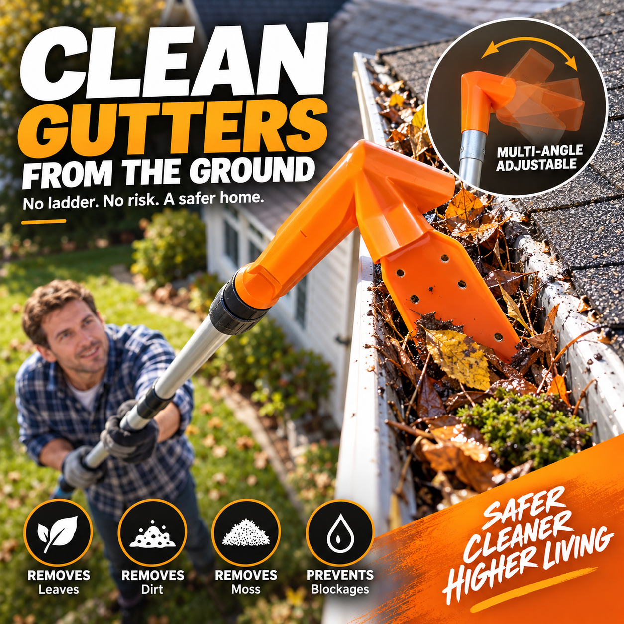 🔥 50% DE RÉDUCTION ! ✨Outil de nettoyage de gouttières  No-Climb