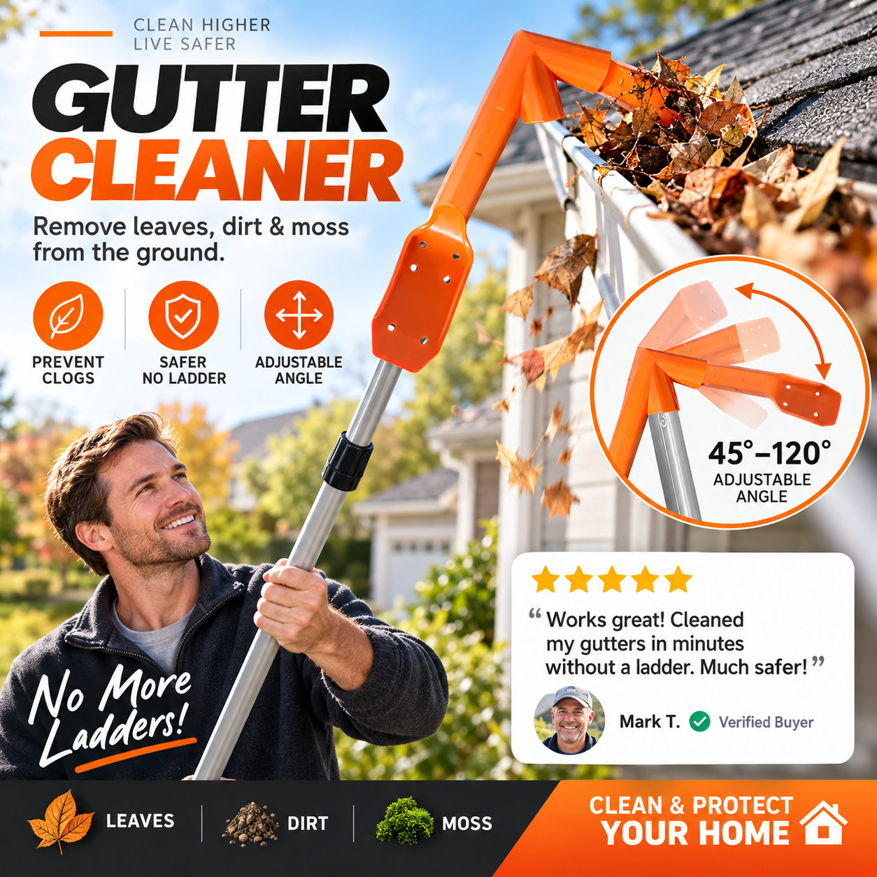 🔥 50% DE RÉDUCTION ! ✨Outil de nettoyage de gouttières  No-Climb