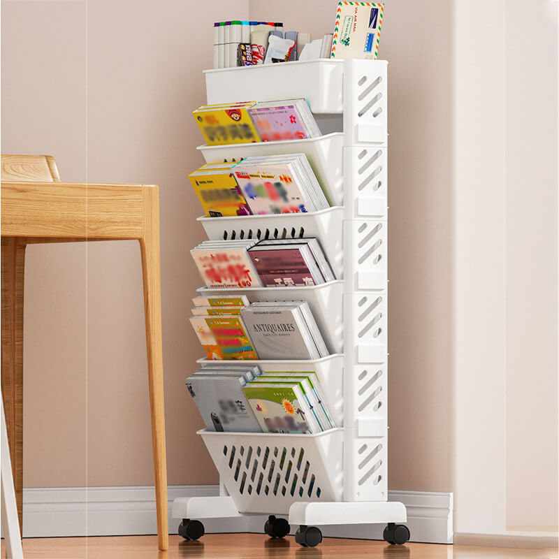 📚 OFFRE À DURÉE LIMITÉE : 50 % DE RÉDUCTION !  Bibliothèque mobile sur roulettes – 5/6 étagères, inclinaison à 45°, roulettes verrouillables 📖