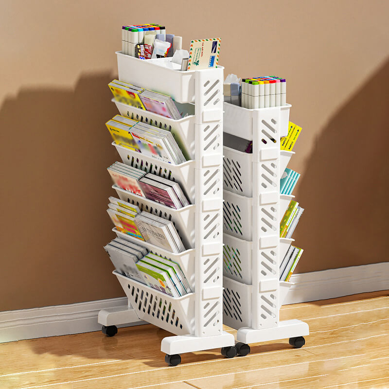 📚 OFFRE À DURÉE LIMITÉE : 50 % DE RÉDUCTION !  Bibliothèque mobile sur roulettes – 5/6 étagères, inclinaison à 45°, roulettes verrouillables 📖