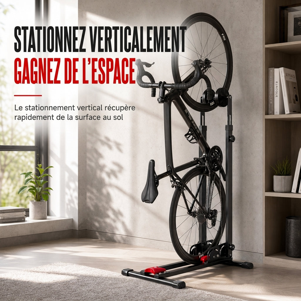 🚲🅿️ Support de Stationnement au Sol pour Vélo Pliable – Double Colonne en U, Hauteur Réglable et Compatible VTT