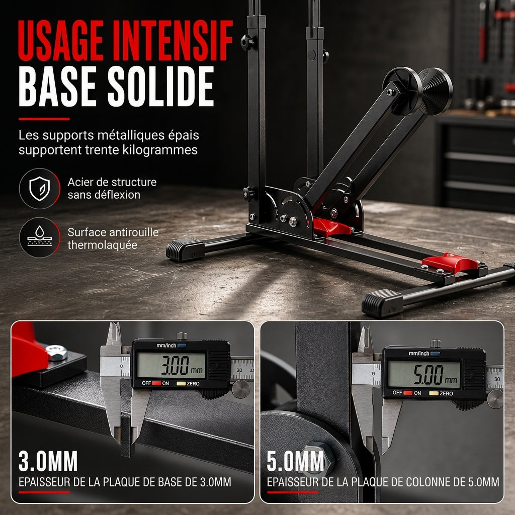 🚲🅿️ Support de Stationnement au Sol pour Vélo Pliable – Double Colonne en U, Hauteur Réglable et Compatible VTT
