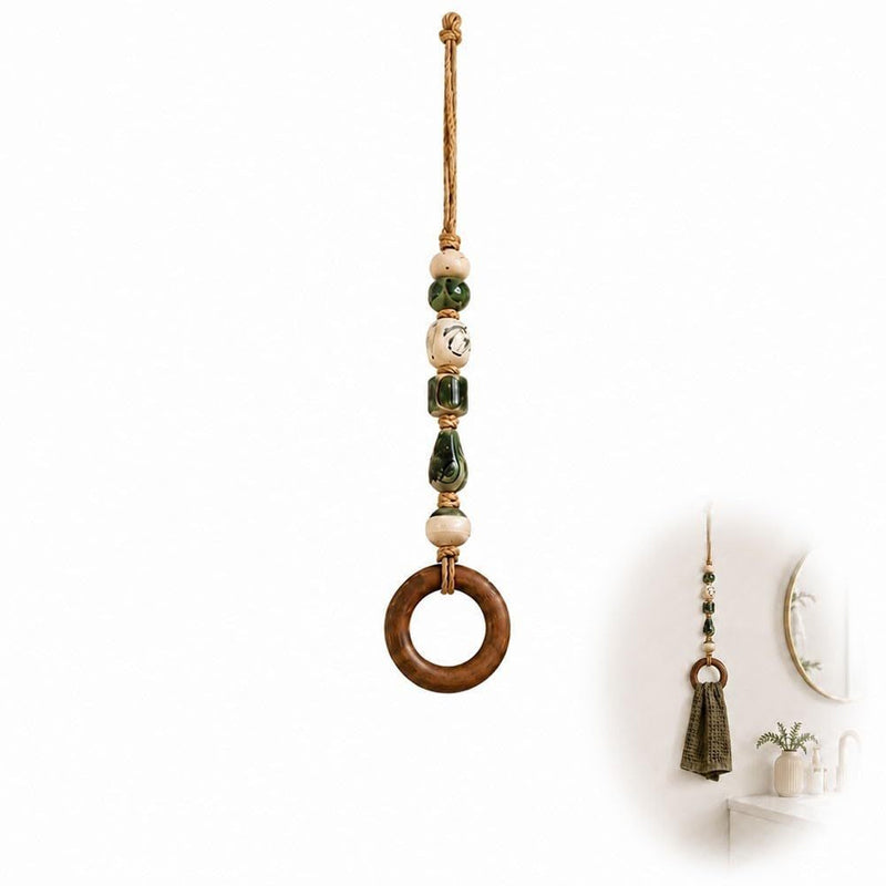🧺🌸 Porte-serviette décoratif en perles – Perles en céramique, corde en jute et anneau en bois, une touche bohème et naturelle pour votre salle de bain ou cuisine 🏡