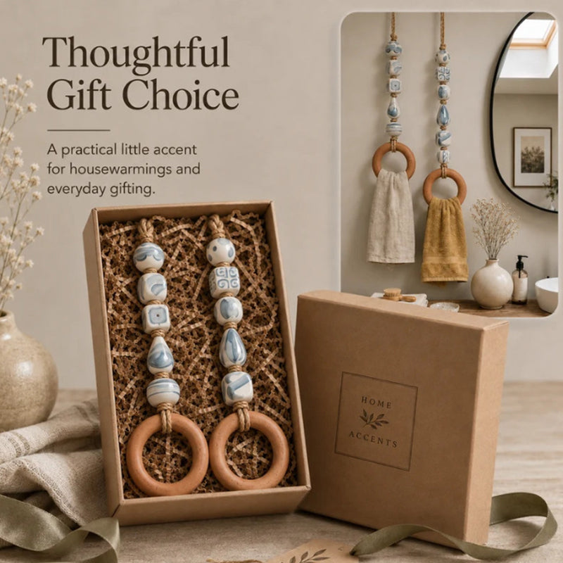 🧺🌸 Porte-serviette décoratif en perles – Perles en céramique, corde en jute et anneau en bois, une touche bohème et naturelle pour votre salle de bain ou cuisine 🏡