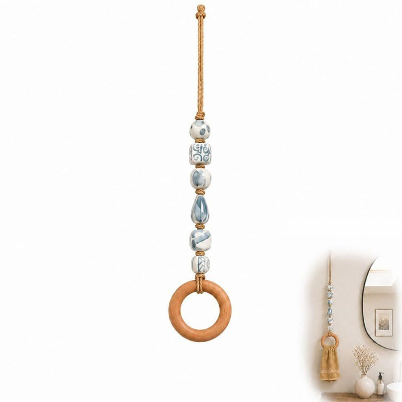 🧺🌸 Porte-serviette décoratif en perles – Perles en céramique, corde en jute et anneau en bois, une touche bohème et naturelle pour votre salle de bain ou cuisine 🏡