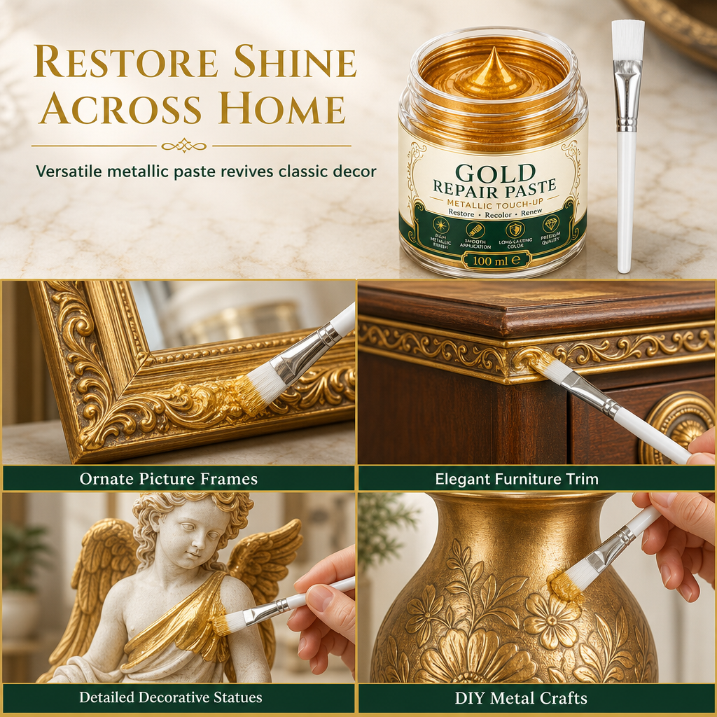 Redonnez instantanément un éclat doré à vos objets ! Pâte de réparation et de retouche « Metallic Gold »