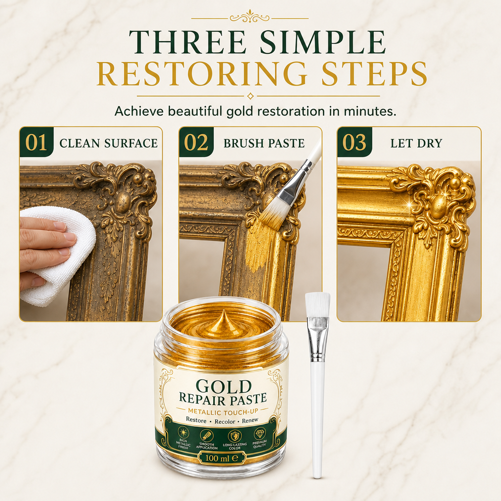 Redonnez instantanément un éclat doré à vos objets ! Pâte de réparation et de retouche « Metallic Gold »