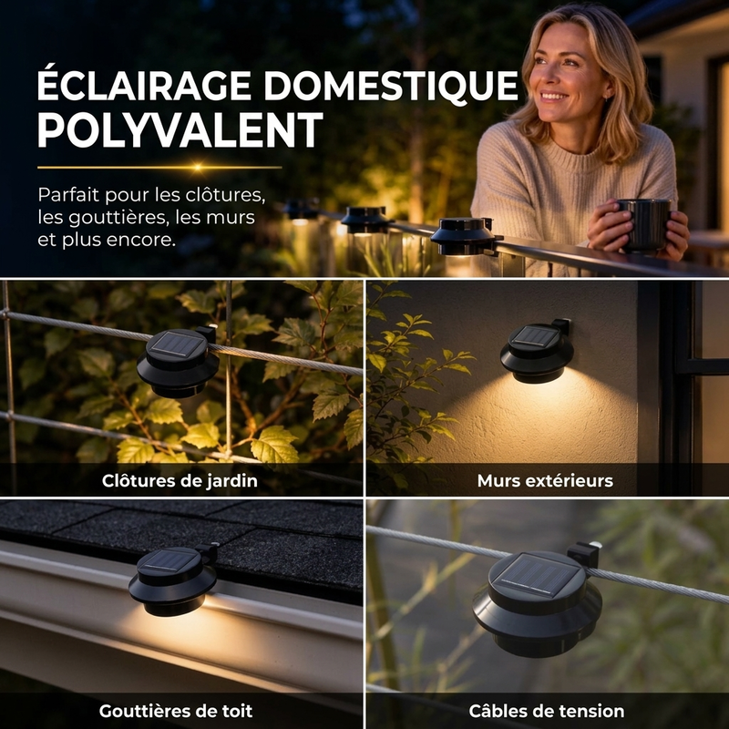 🔥‑50% Réduction !🛒✨ Lampes solaires murales pour gouttières ☀️ LED étanches extérieur, parfait pour jardin et clôture ✨