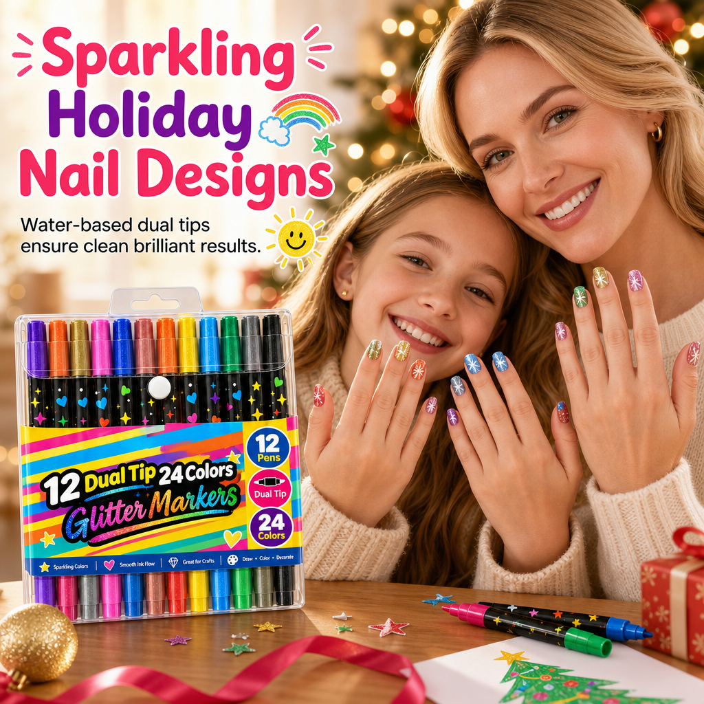 Lot de 12 feutres à paillettes et surligneurs à double pointe, 24 couleurs, stylos à pointe pinceau souple pour le dessin artistique étudiant