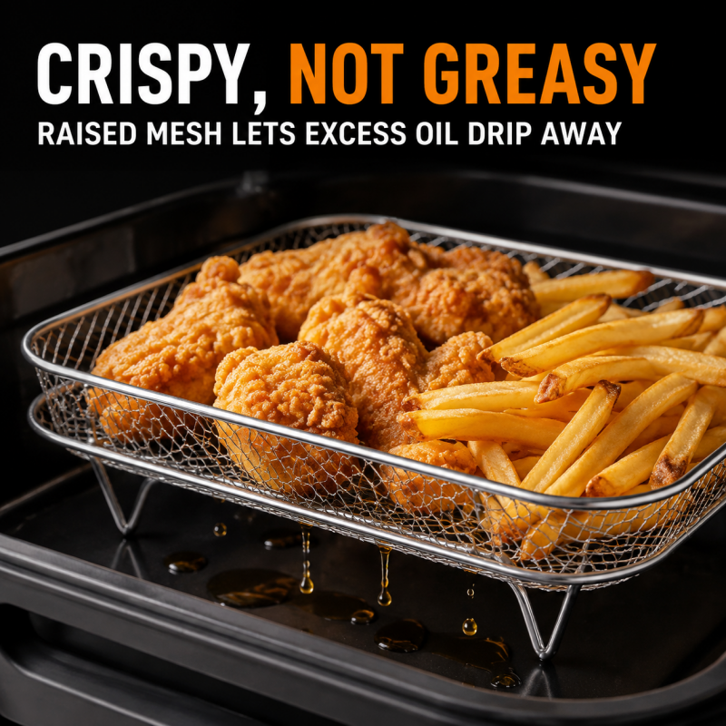 🔥-50% DE RÉDUCTION✨Grille 3 niveaux inox 304🍟Empilable, accessoire friteuse air pour ailes et pain grillé