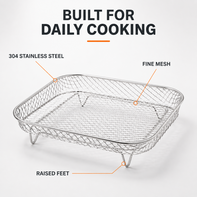 🔥-50% DE RÉDUCTION✨Grille 3 niveaux inox 304🍟Empilable, accessoire friteuse air pour ailes et pain grillé
