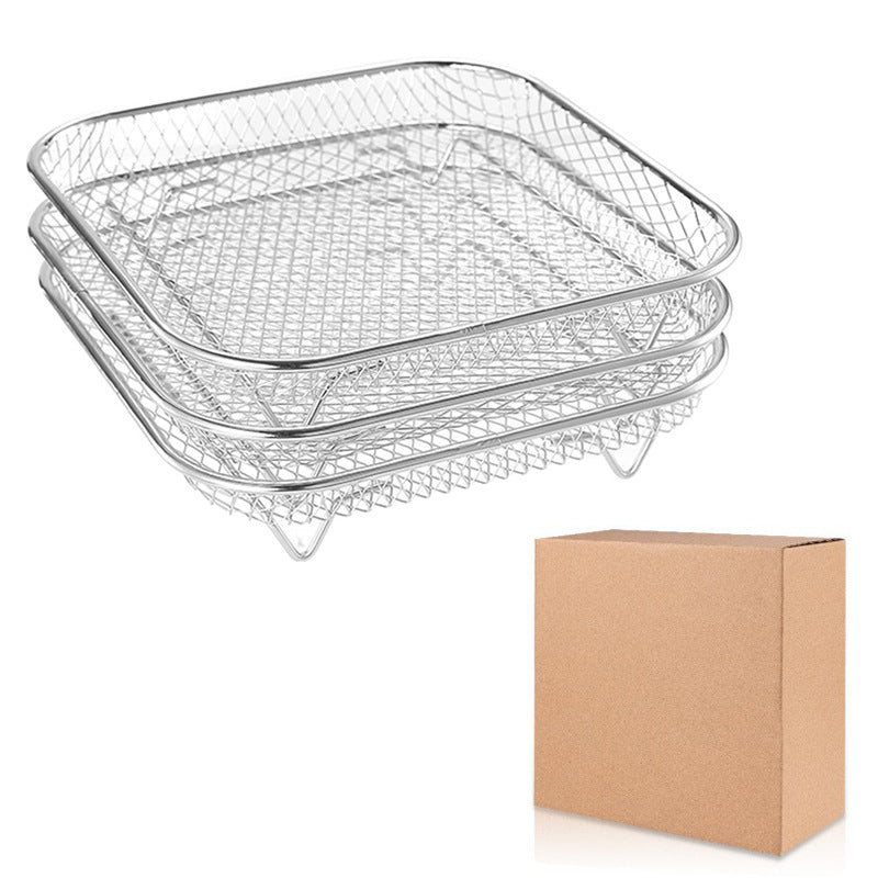 🔥-50% DE RÉDUCTION✨Grille 3 niveaux inox 304🍟Empilable, accessoire friteuse air pour ailes et pain grillé