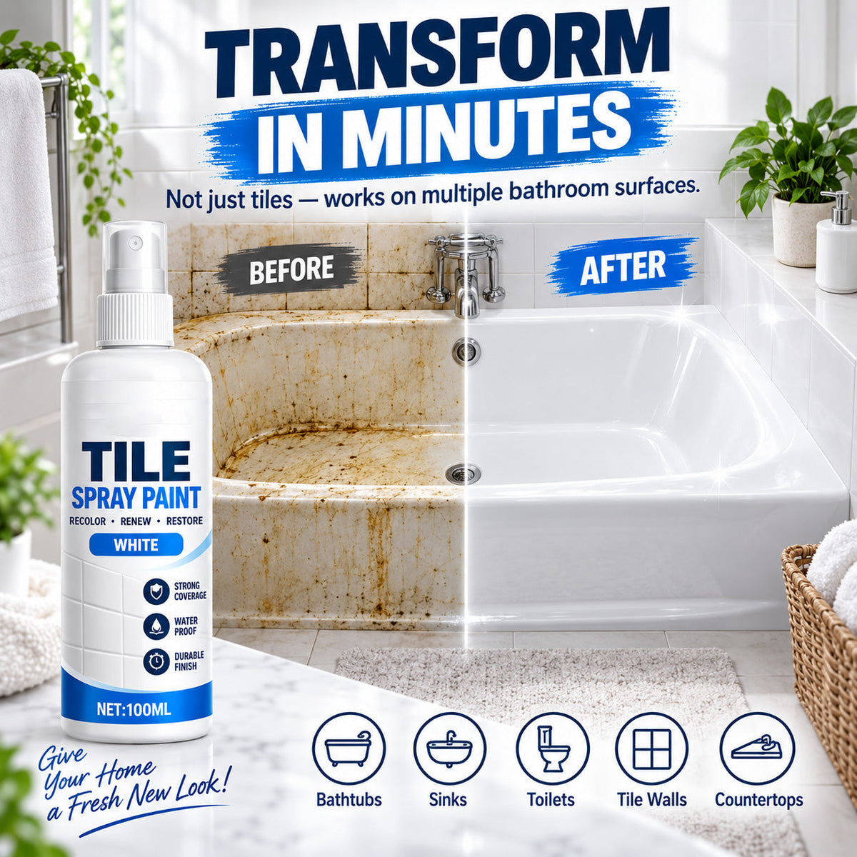 ⚡PROMO -50% !🧴Peinture spray rénovation carrelage, recolore et rafraîchit vos sols facilement✨