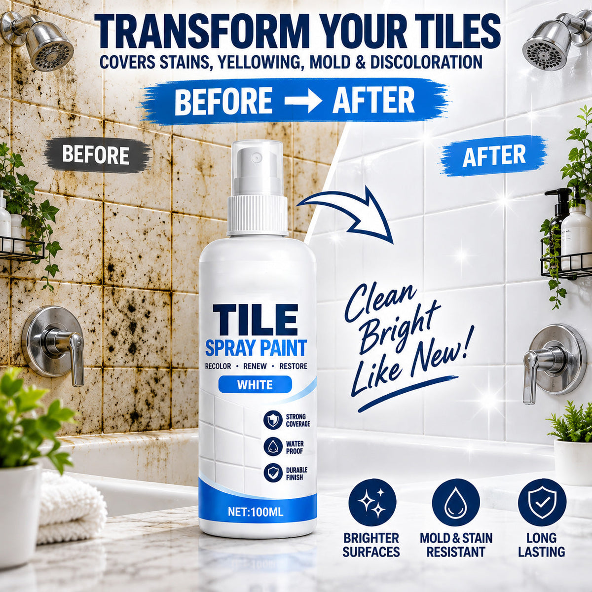 ⚡PROMO -50% !🧴Peinture spray rénovation carrelage, recolore et rafraîchit vos sols facilement✨