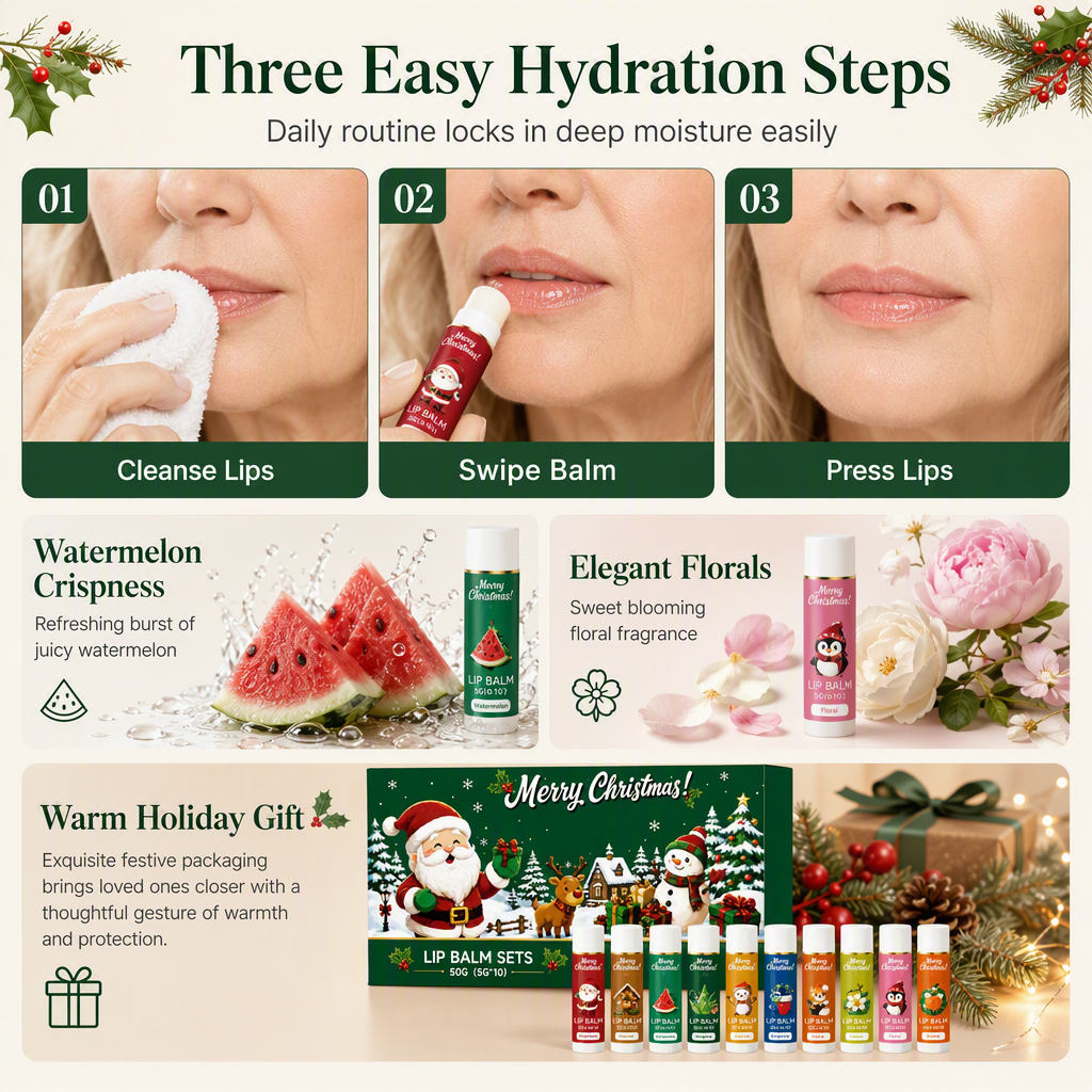 📢📢50 % DE RÉDUCTION !! ⏰  Set de Baumes à Lèvres Hydratants de Noël
