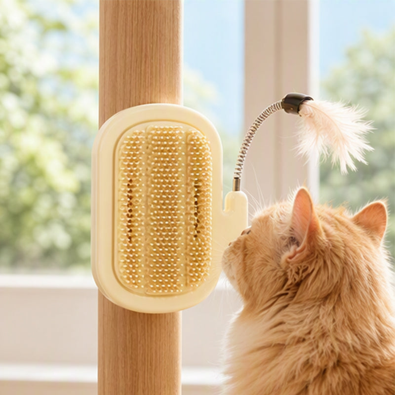 Accessoire d'angle 2-en-1 pour le toilettage autonome des animaux avec baguette à plumes