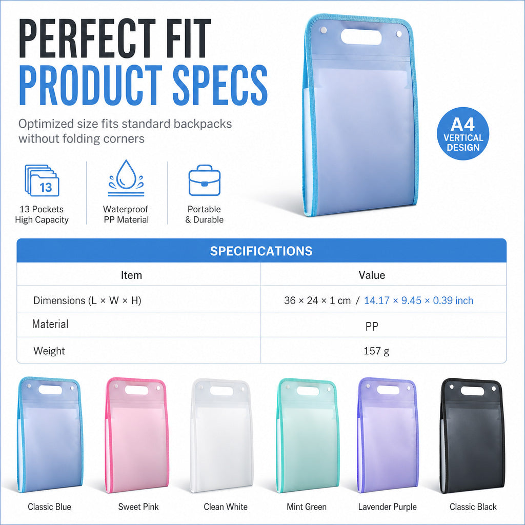 Organize Any Subject Instantly! No-Crumple Waterproof A4 File
