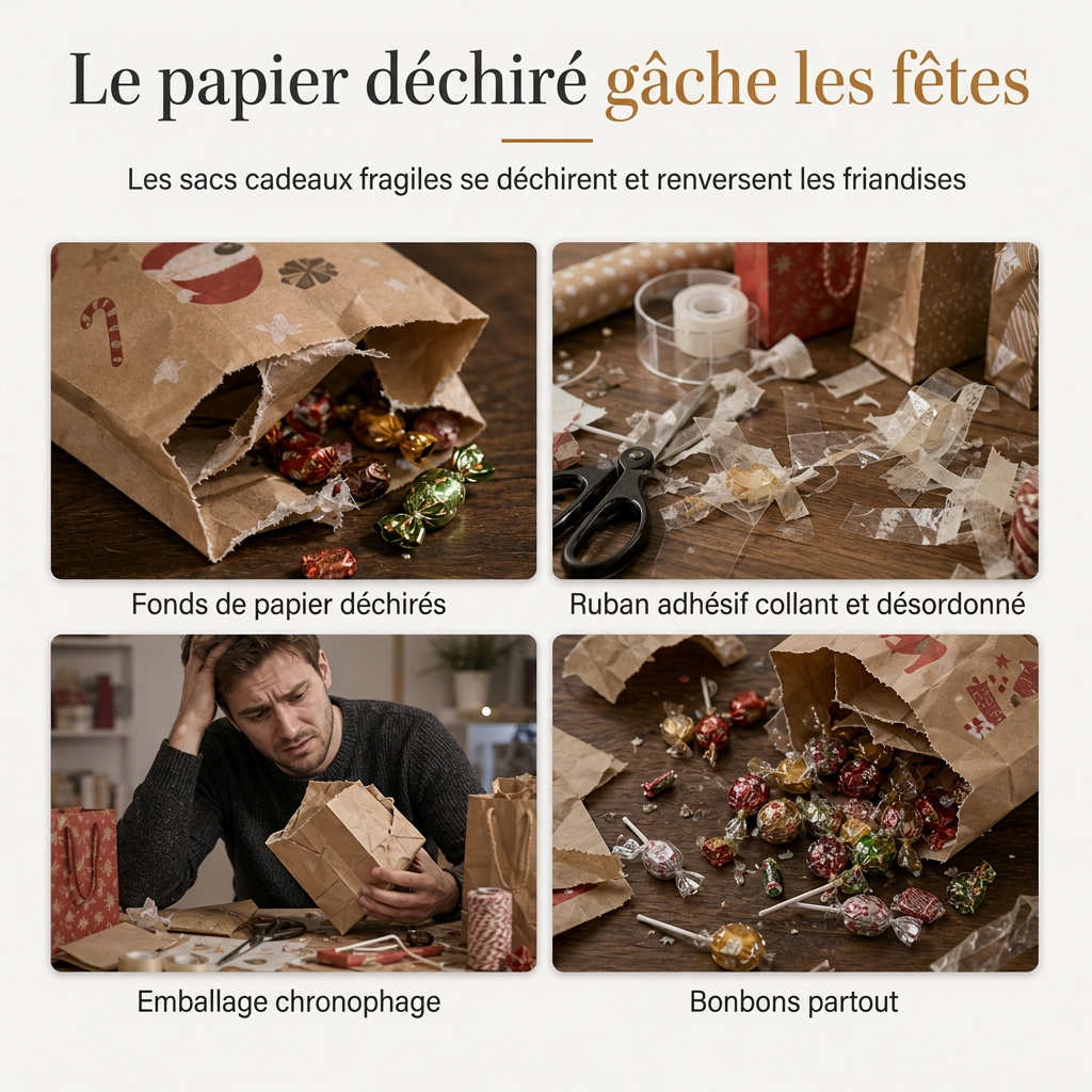 Lot de 10 sacs-cadeaux à bonbons de Noël avec cordon de serrage