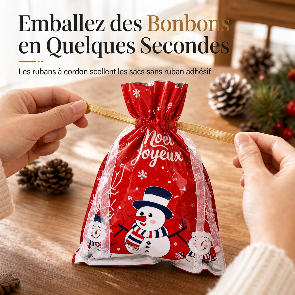 Lot de 10 sacs-cadeaux à bonbons de Noël avec cordon de serrage