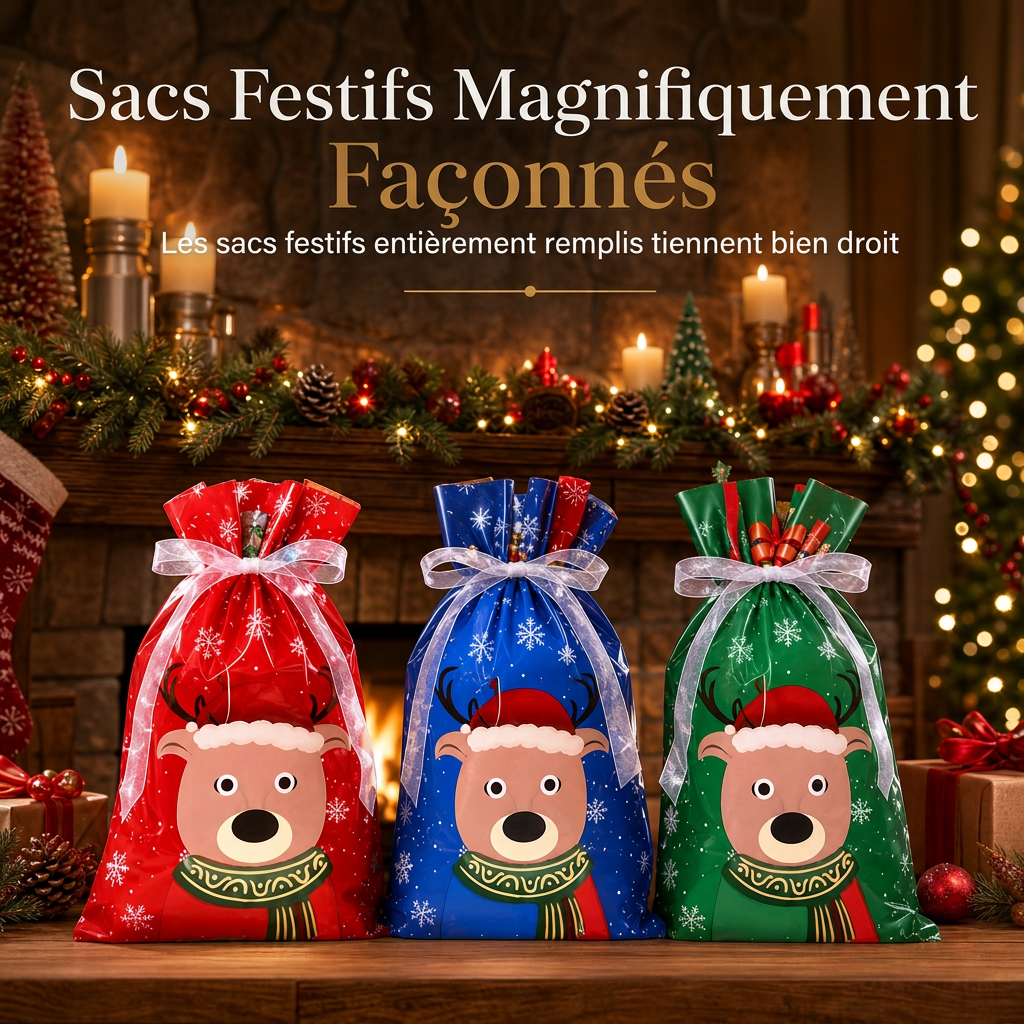 Lot de 10 sacs-cadeaux à bonbons de Noël avec cordon de serrage