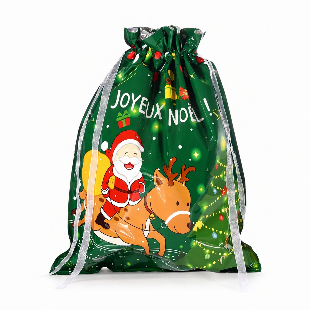 Lot de 10 sacs-cadeaux à bonbons de Noël avec cordon de serrage