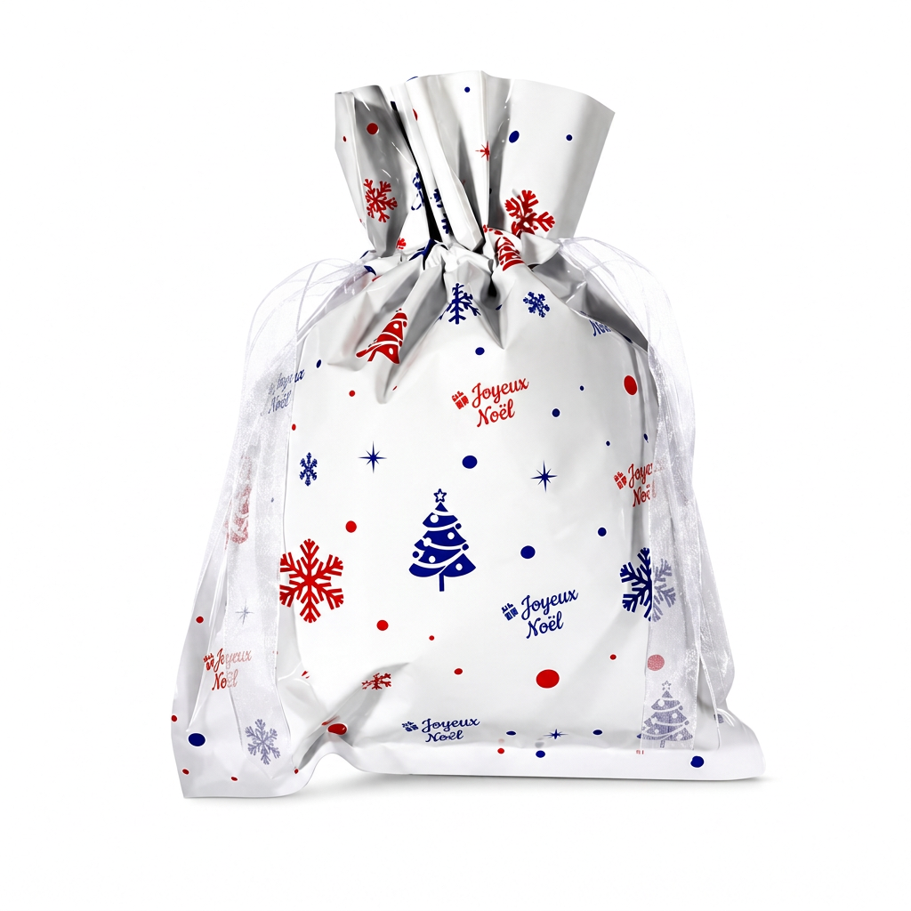 Lot de 10 sacs-cadeaux à bonbons de Noël avec cordon de serrage