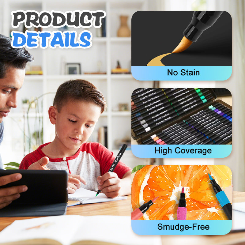 🔥PROMO -53%✨Marqueur à peinture acrylique double pointe, séchage rapide, pour dessin & bricolage🎨