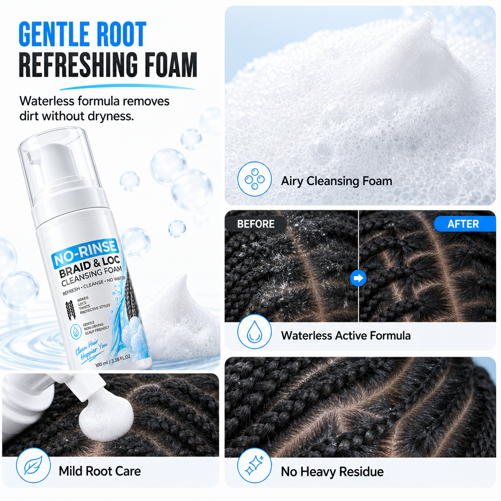 Redonnez vie à vos tresses en un clin d'œil ! Mousse nettoyante sans eau pour le cuir chevelu