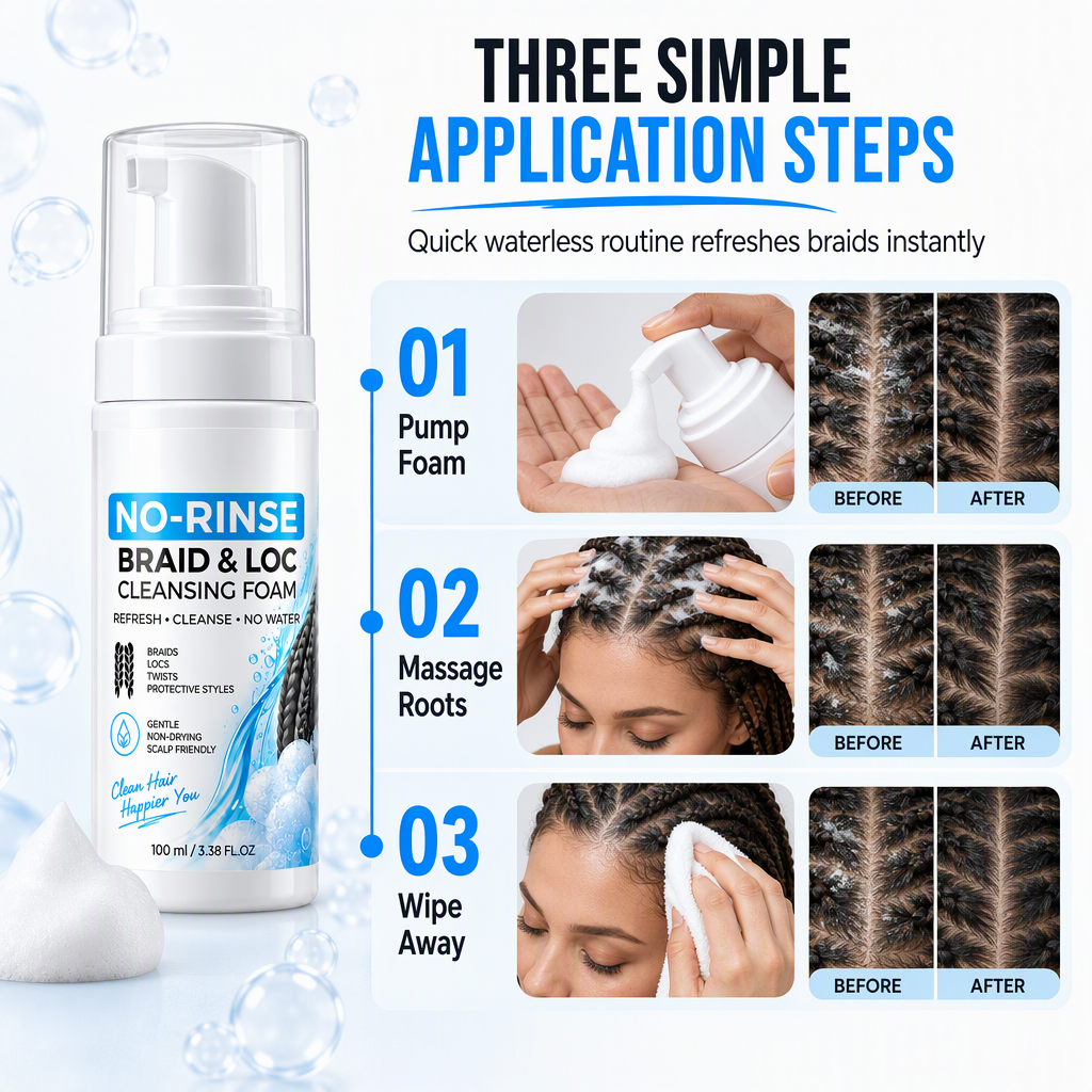 Redonnez vie à vos tresses en un clin d'œil ! Mousse nettoyante sans eau pour le cuir chevelu