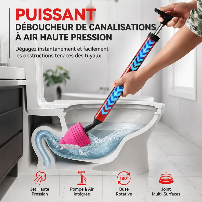 🔥-50% DE RÉDUCTION✨Déboucheur canalisation haute pression 🚰1s débouchage, buse 180°, sans produit chimique