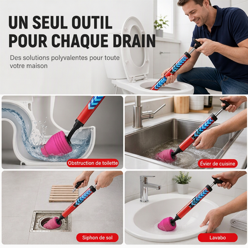 🔥-50% DE RÉDUCTION✨Déboucheur canalisation haute pression 🚰1s débouchage, buse 180°, sans produit chimique