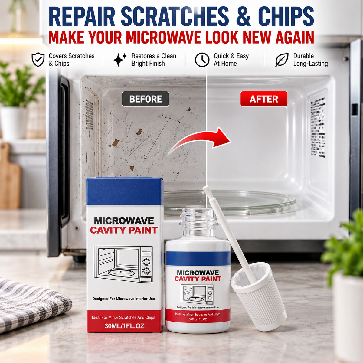 🔥 50% DE RÉDUCTION ! ✨Peinture pour cavité de micro-ondes – Peinture de réparation blanche ultra-brillante pour l'intérieur des micro-ondes, avec pinceau intégré