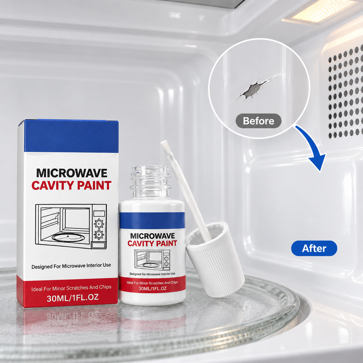 🔥 50% DE RÉDUCTION ! ✨Peinture pour cavité de micro-ondes – Peinture de réparation blanche ultra-brillante pour l'intérieur des micro-ondes, avec pinceau intégré