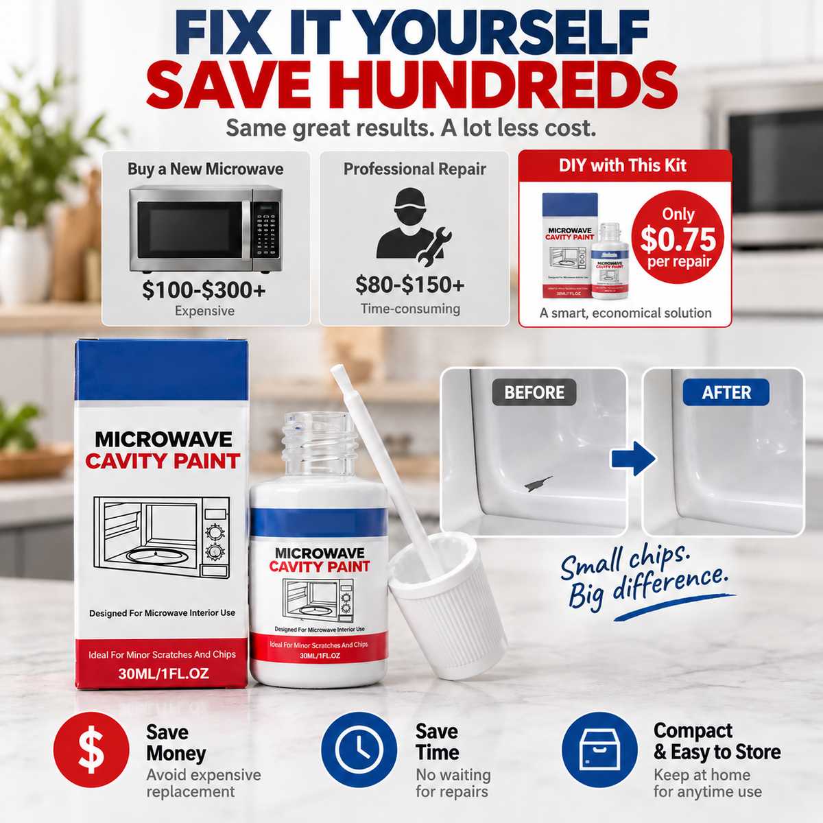 🔥 50% DE RÉDUCTION ! ✨Peinture pour cavité de micro-ondes – Peinture de réparation blanche ultra-brillante pour l'intérieur des micro-ondes, avec pinceau intégré