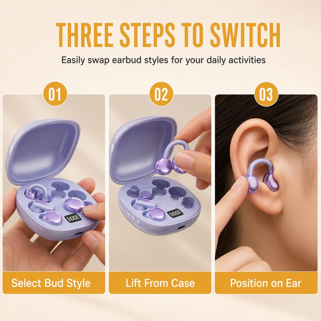 🏆 Super offre – 50 % DE RÉDUCTION 🎧 Écouteurs Bluetooth 3-en-1 – 6 embouts, pince d'oreille et écouteurs intra-auriculaires, réduction du bruit