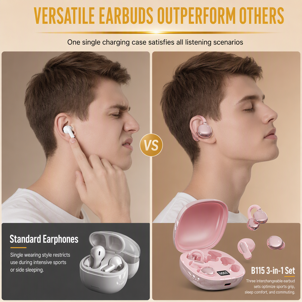🏆 Super offre – 50 % DE RÉDUCTION 🎧 Écouteurs Bluetooth 3-en-1 – 6 embouts, pince d'oreille et écouteurs intra-auriculaires, réduction du bruit