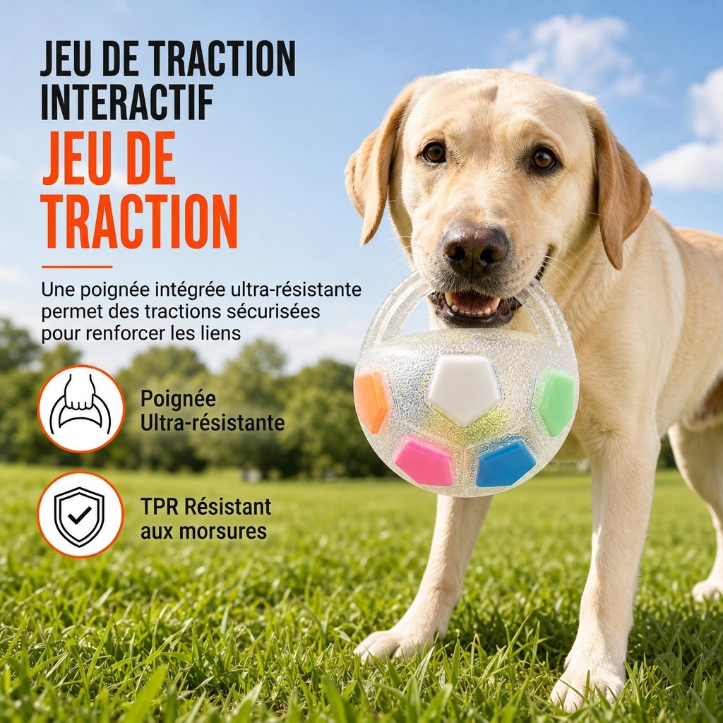 🐶⚽ Balle de Football Interactive pour Chien – Poignées de Traction, TPR Résistant aux Morsures et Jeu Extérieur