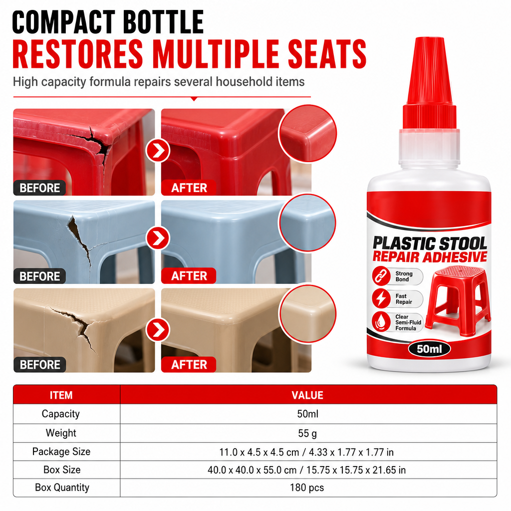 🔥Promotion à durée limitée : 50 % de réduction !🔥 Colle forte pour réparer les fissures des tabourets et bancs en plastique