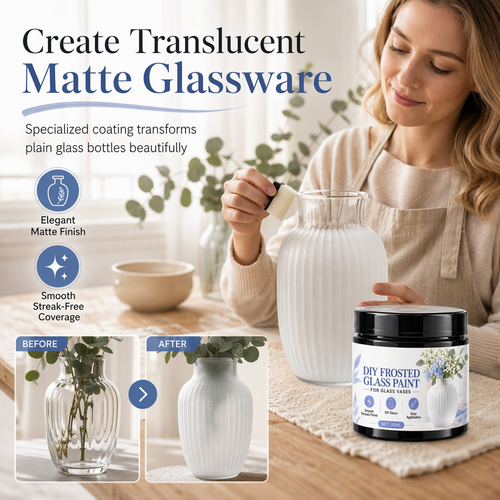 🔥50 % DE RÉDUCTION MAINTENANT ! Peinture pour verre dépoli à faire soi-même pour vases en verre – Revêtement mat translucide, peinture effet givré sans traces pour la décoration intérieure et les loisirs créatifs en verre.