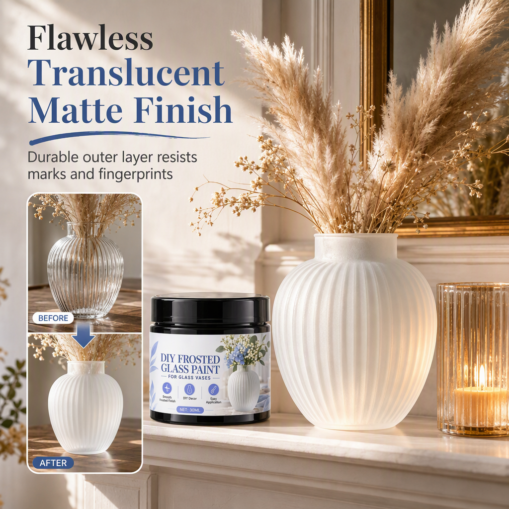🔥50 % DE RÉDUCTION MAINTENANT ! Peinture pour verre dépoli à faire soi-même pour vases en verre – Revêtement mat translucide, peinture effet givré sans traces pour la décoration intérieure et les loisirs créatifs en verre.