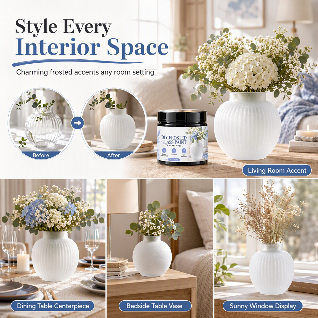 🔥50 % DE RÉDUCTION MAINTENANT ! Peinture pour verre dépoli à faire soi-même pour vases en verre – Revêtement mat translucide, peinture effet givré sans traces pour la décoration intérieure et les loisirs créatifs en verre.