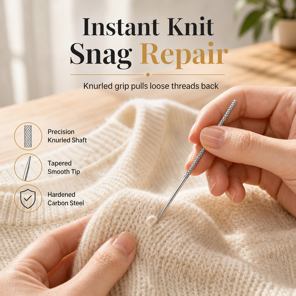 📢 50% de Réduction – Lot de 25 Aiguilles Réparatrices d'Accrocs Moletées pour Tricot et Vêtement, Tige Attrape-Fil Précise en Acier Carbone
