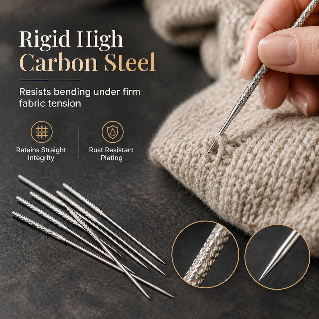 📢 50% de Réduction – Lot de 25 Aiguilles Réparatrices d'Accrocs Moletées pour Tricot et Vêtement, Tige Attrape-Fil Précise en Acier Carbone