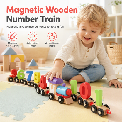 🚂 PROMO FLASH : 50% DE RÉDUCTION ! Train Magnétique à Chiffres en Bois Naturel pour Enfants – Jeu Éducatif Montessori for un Apprentissage Ludique des Nombres, Couleurs et Motricité Fine ✨