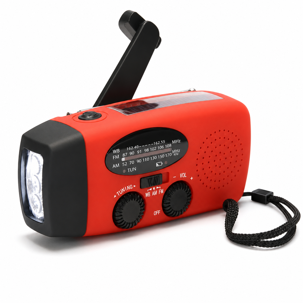 📻 Radio solaire d'urgence à manivelle – AM/FM et alertes météo NOAA
