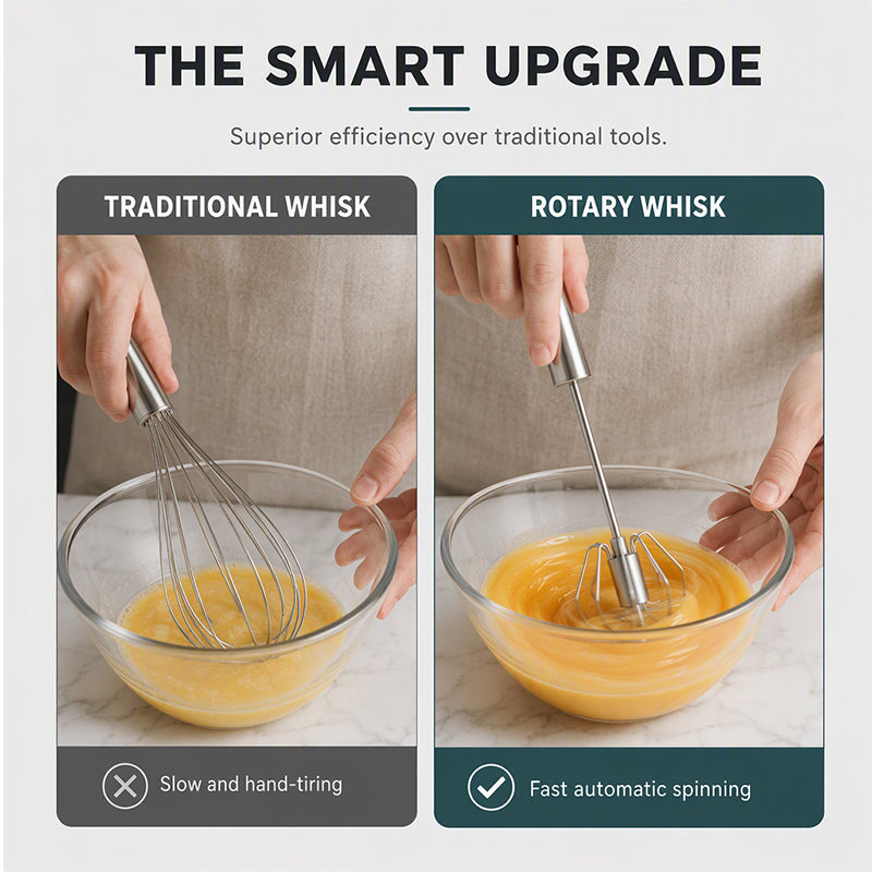 🥣 Fouet rotatif semi-automatique en acier inoxydable – Mélange rapide et sans effort, d'une simple pression ✨