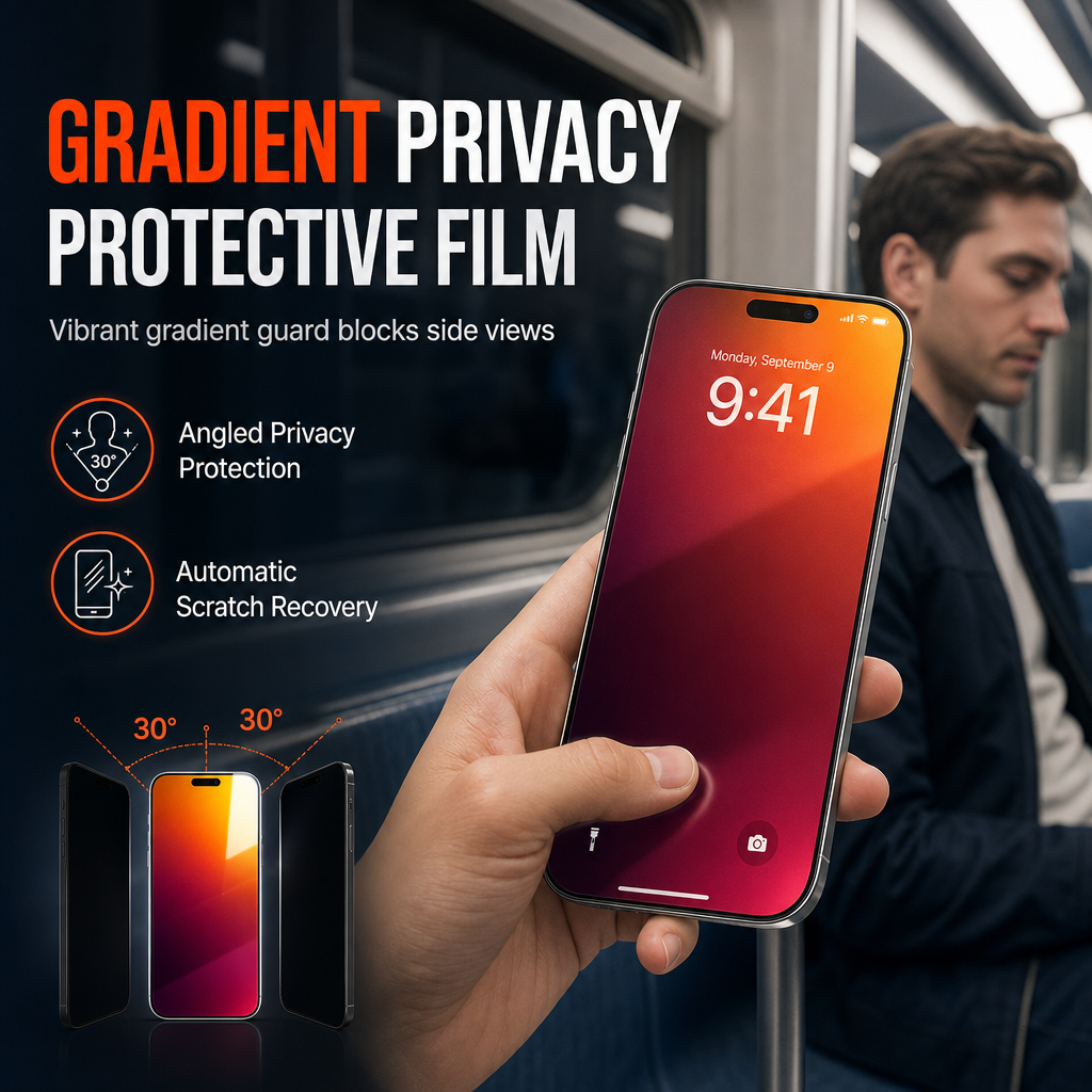 Gradient Privacy Hydrogel Screen Protector Colorful Anti TPU Film with Easy Installation Positioning Sticker Compatible with 18 Pro Max 17 Air 16 15 14 Series