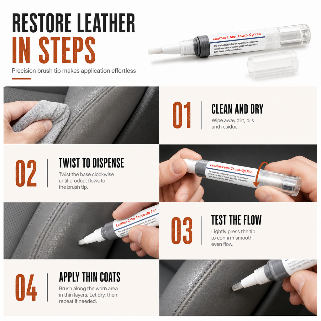 Stylo de retouche pour cuir : chaussures, sacs, canapés et vestes – Restauration de la couleur et réparation des rayures