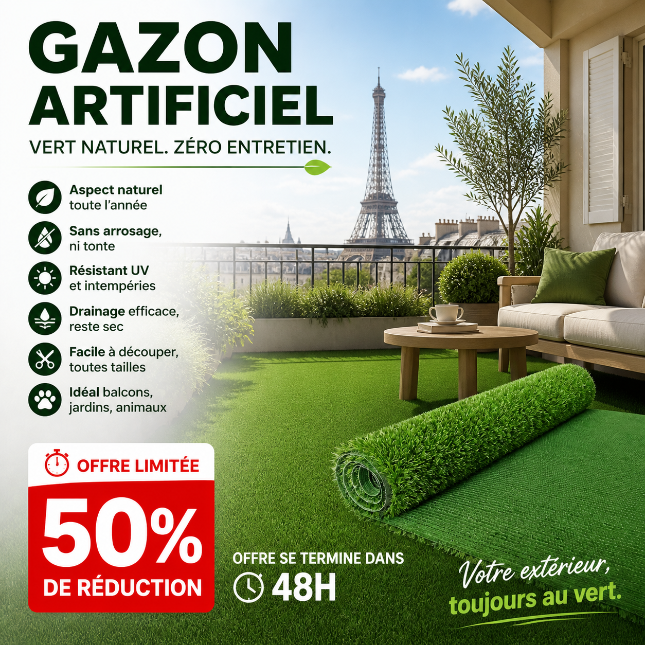 🌿 Gazon synthétique pour le jardin