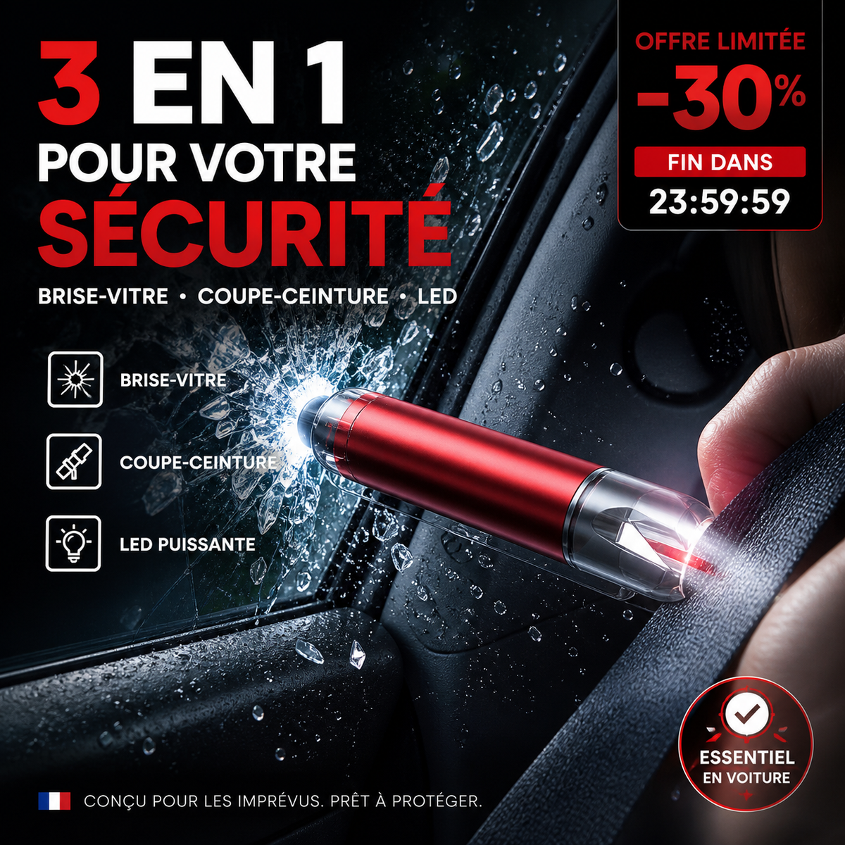 💎 50% DE RÉDUCTION ! 💎 Mini Outil d’Évacuation d’Urgence pour Voiture – Coupe-ceinture, Brise-glace & Lampe LED 🚨🚗